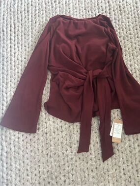 OGL SET ! Tie-Front Blouse and skirt in Wine Burgundy